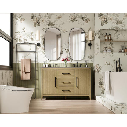 54 Inch Double Bathroom Vanity In Honey Brown