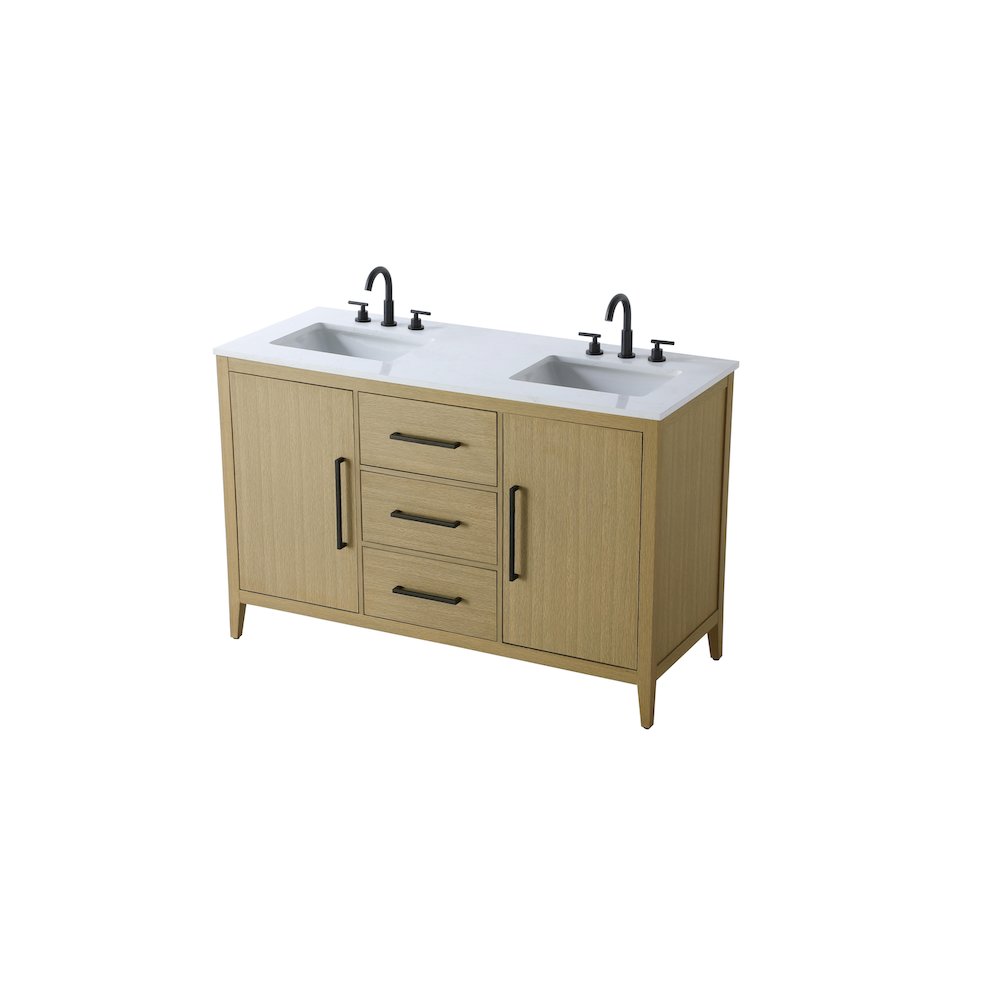54 Inch Double Bathroom Vanity In Honey Brown