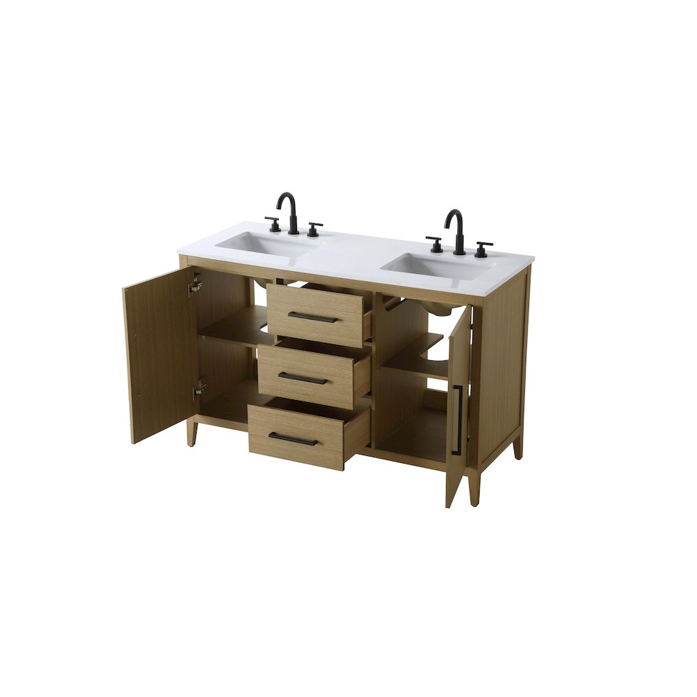 54 Inch Double Bathroom Vanity In Honey Brown