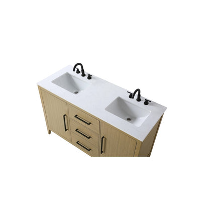 54 Inch Double Bathroom Vanity In Honey Brown