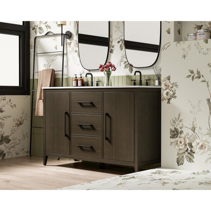 54 Inch Double Bathroom Vanity In Mocha Brown