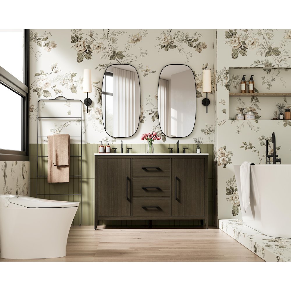 54 Inch Double Bathroom Vanity In Mocha Brown