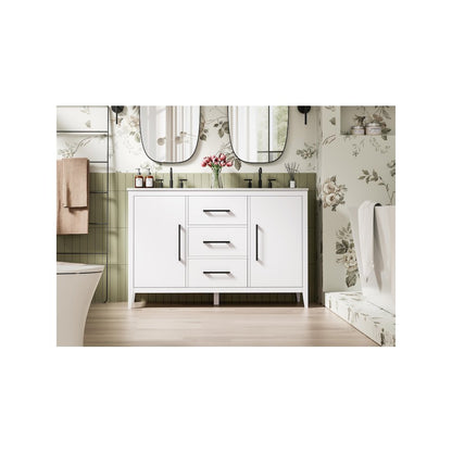 54 Inch Double Bathroom Vanity In White