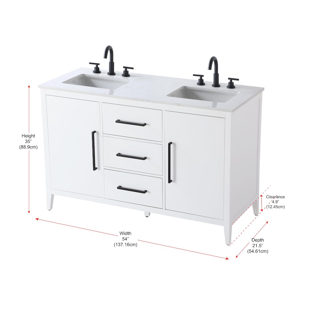 54 Inch Double Bathroom Vanity In White