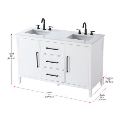 54 Inch Double Bathroom Vanity In White