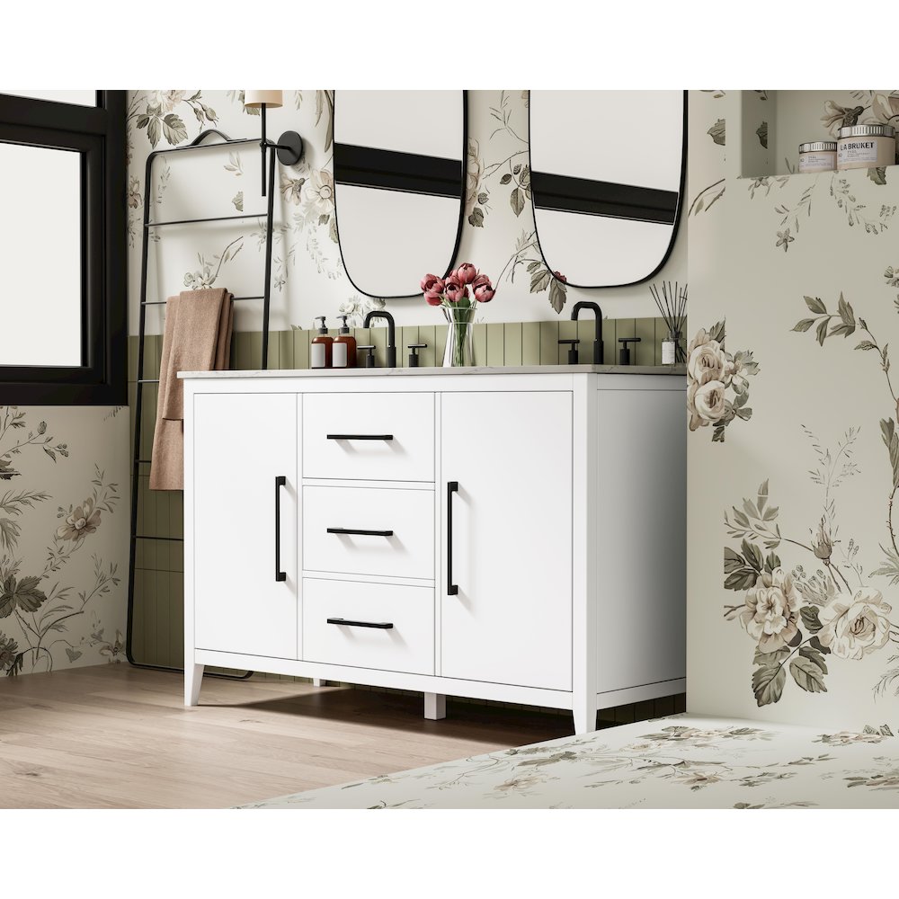 54 Inch Double Bathroom Vanity In White
