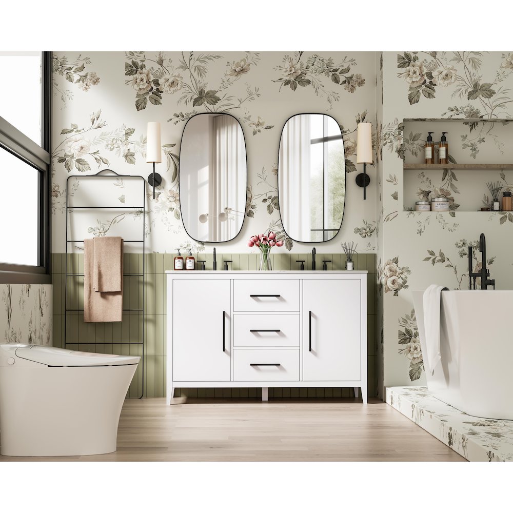 54 Inch Double Bathroom Vanity In White