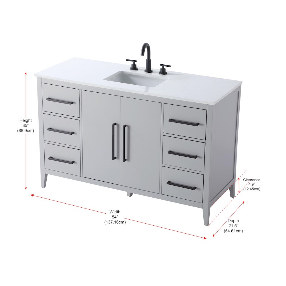 54 Inch Single Bathroom Vanity In Grey