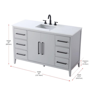 54 Inch Single Bathroom Vanity In Grey