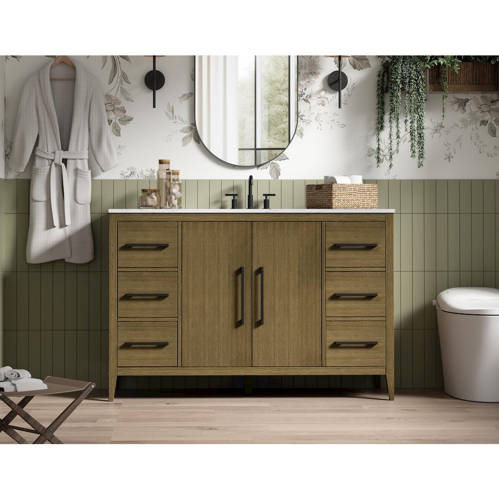 54 Inch Single Bathroom Vanity In Chestnut Brown