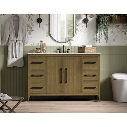 54 Inch Single Bathroom Vanity In Chestnut Brown