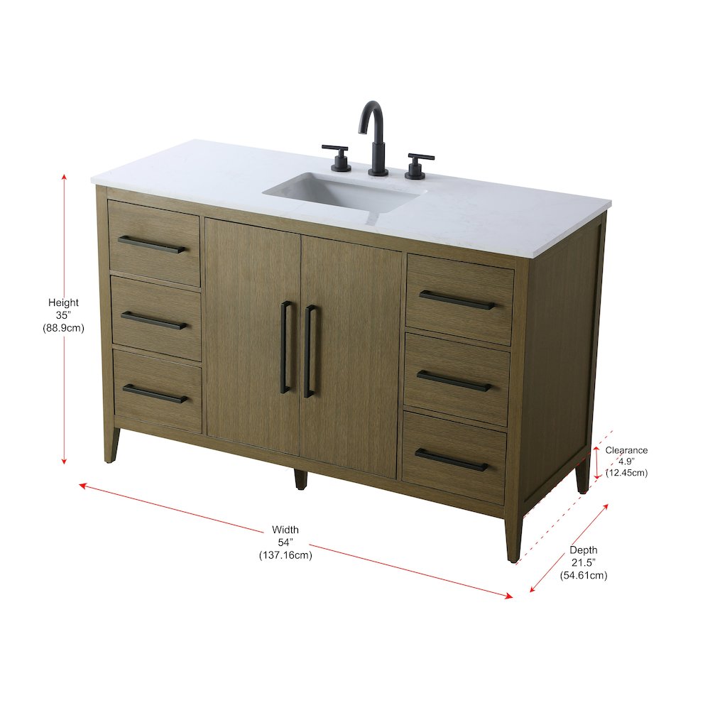 54 Inch Single Bathroom Vanity In Chestnut Brown
