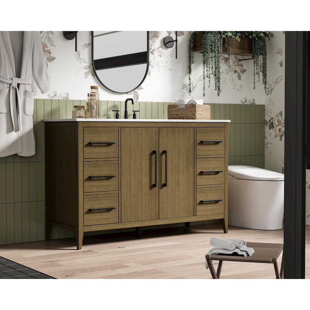 54 Inch Single Bathroom Vanity In Chestnut Brown