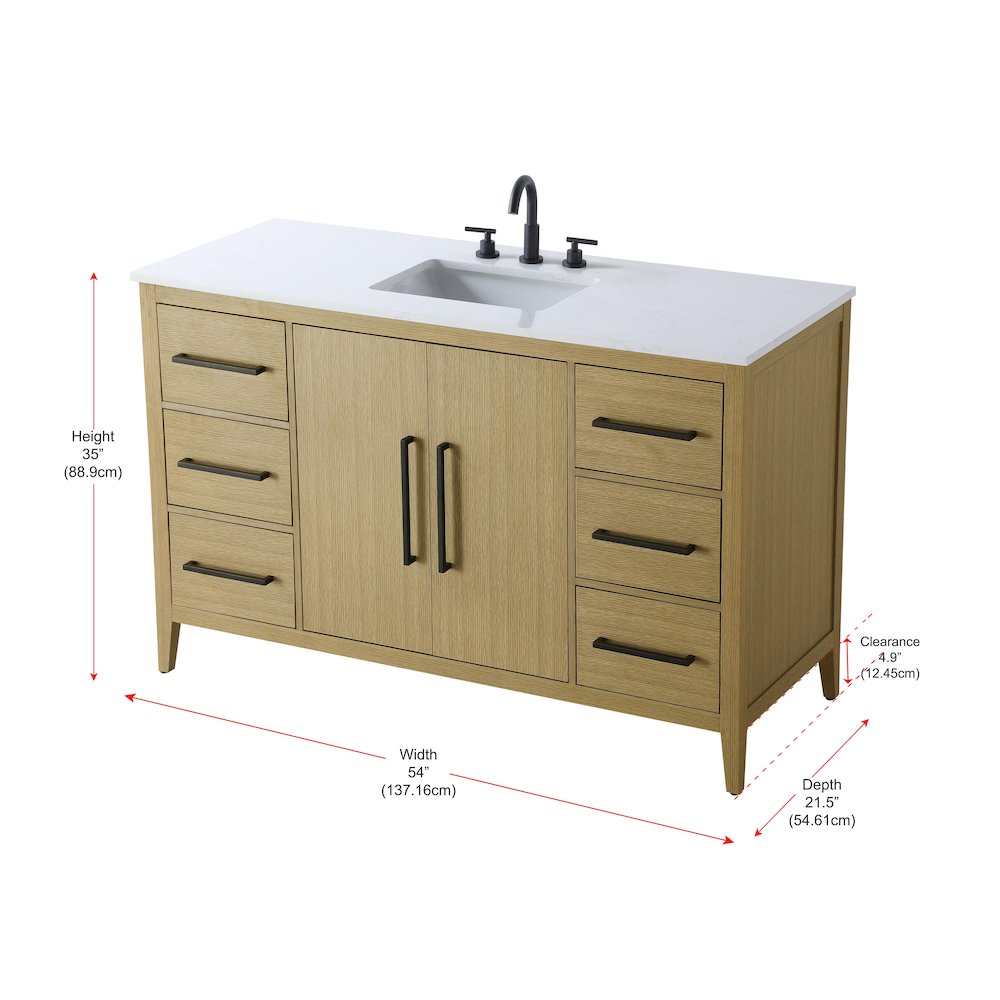 54 Inch Single Bathroom Vanity In Honey Brown