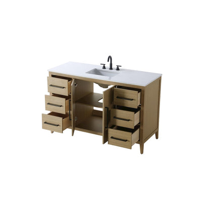 54 Inch Single Bathroom Vanity In Honey Brown