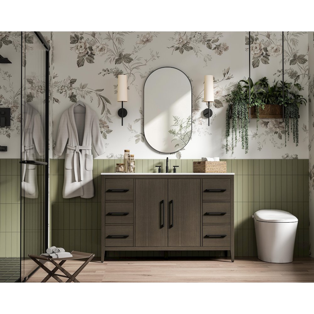 54 Inch Single Bathroom Vanity In Mocha Brown