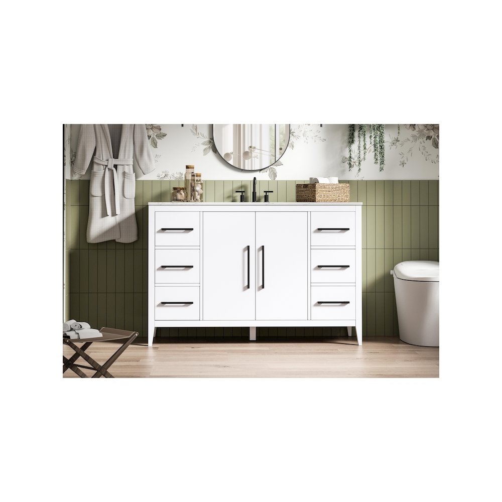 54 Inch Single Bathroom Vanity In White