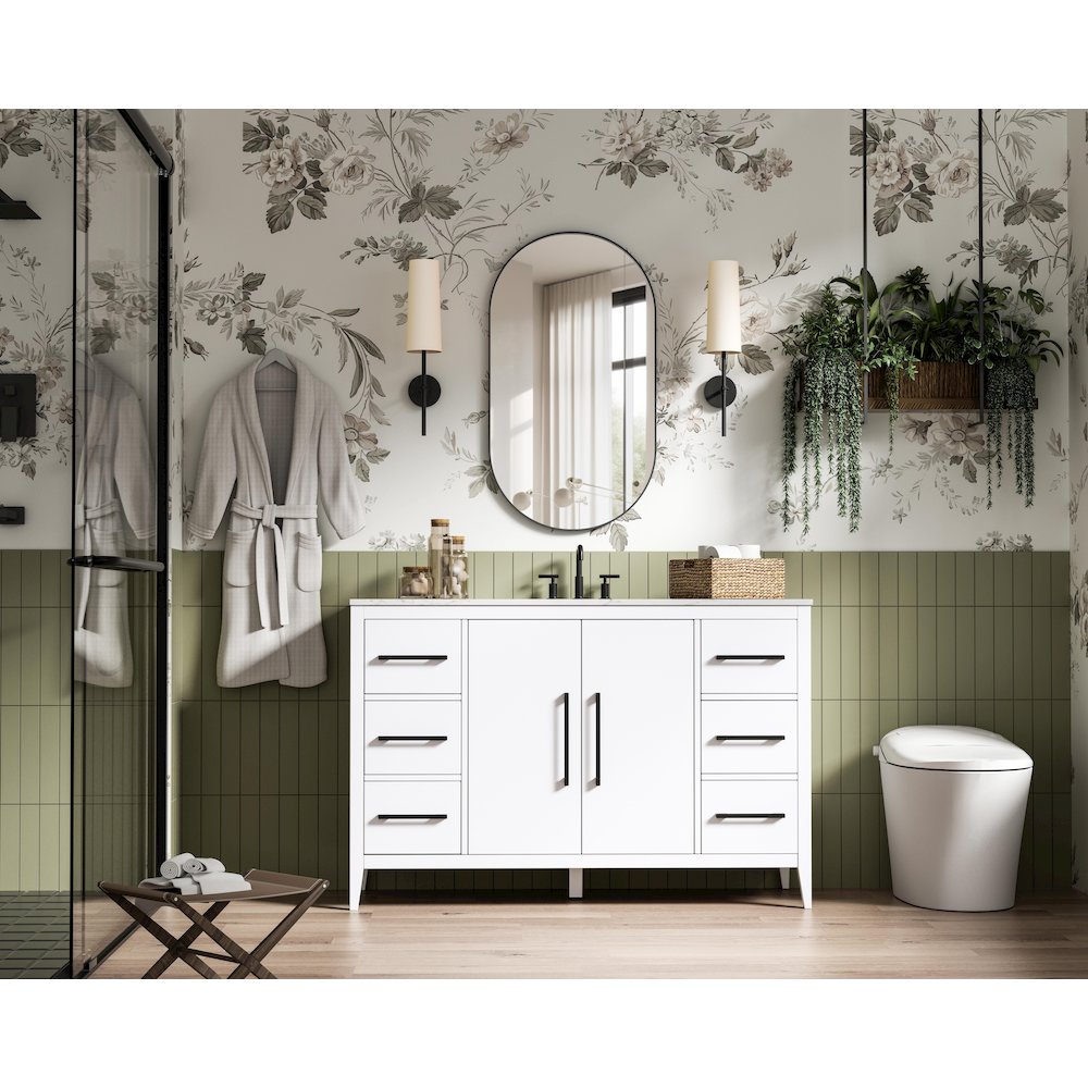54 Inch Single Bathroom Vanity In White