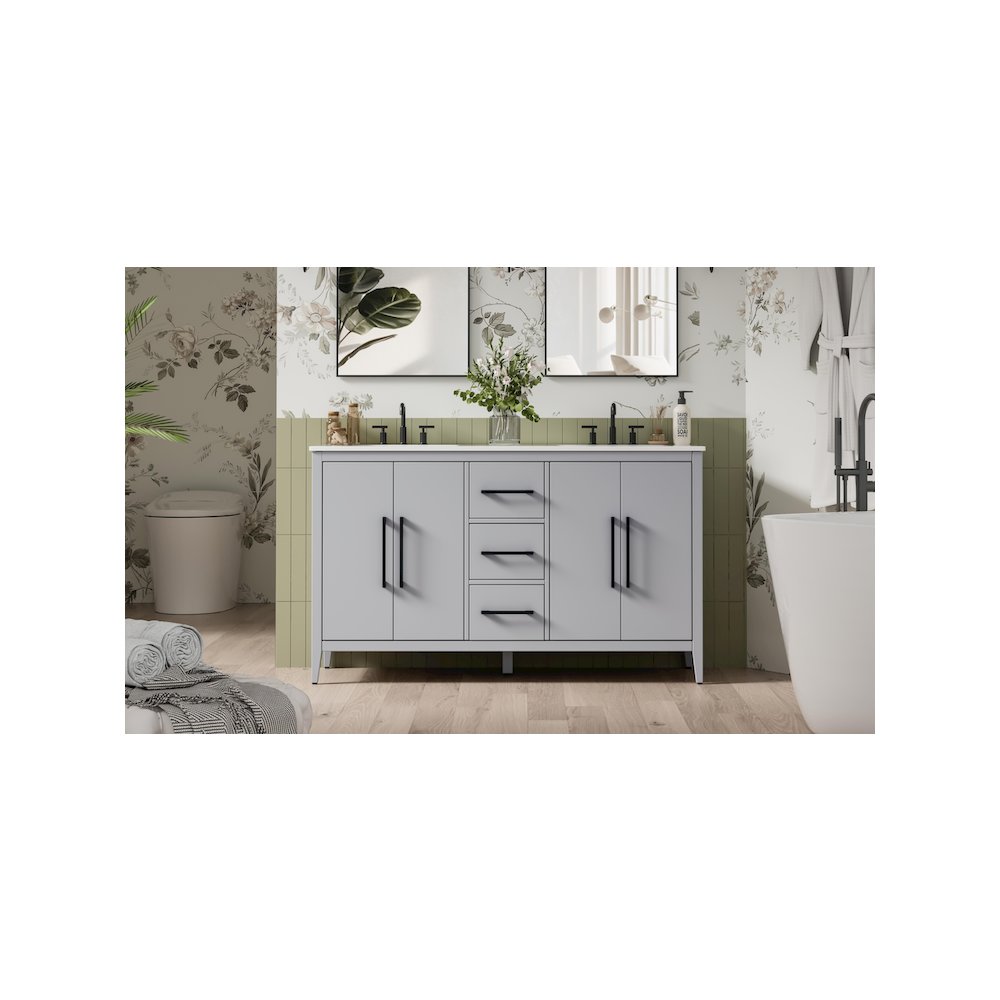 60 Inch Double Bathroom Vanity In Grey