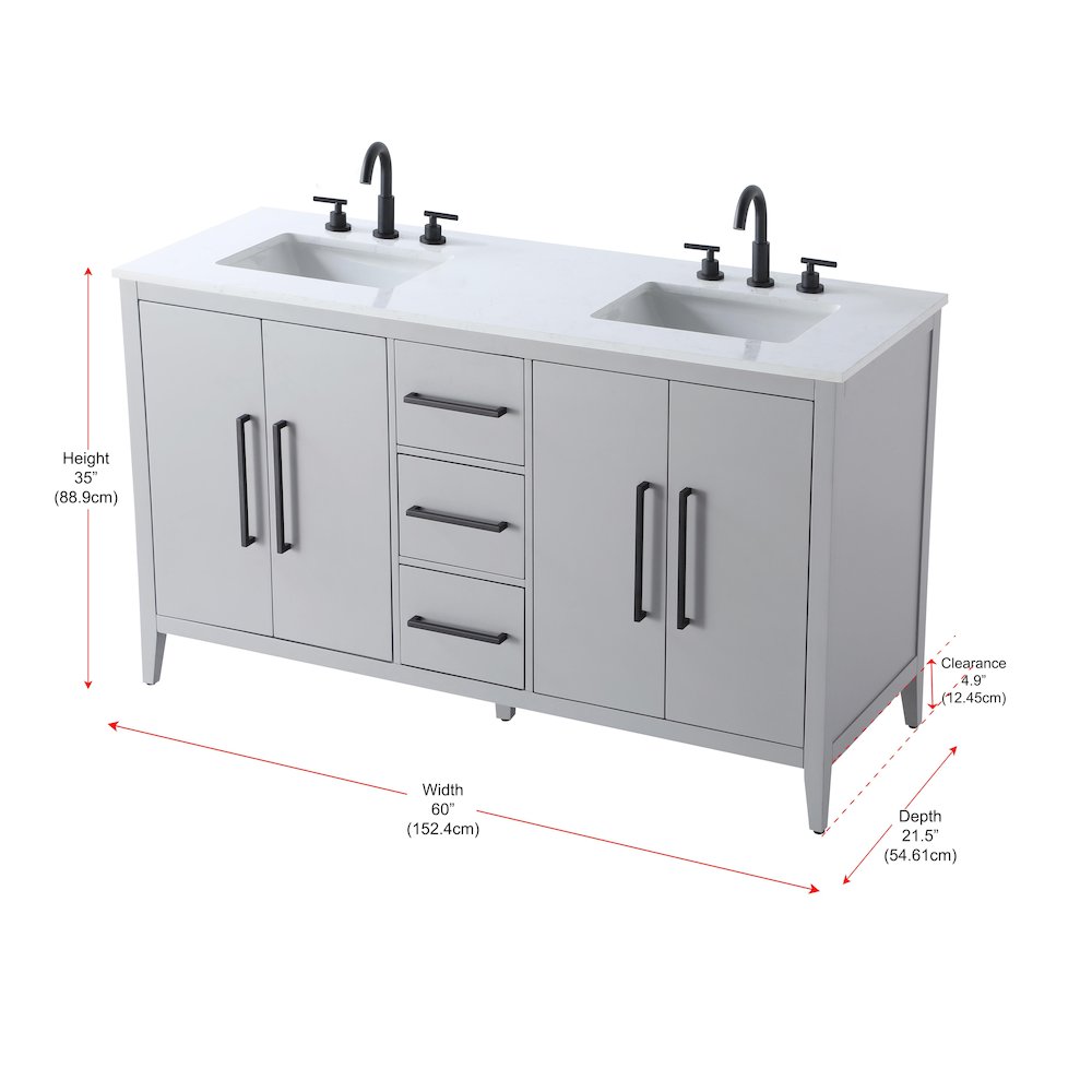60 Inch Double Bathroom Vanity In Grey
