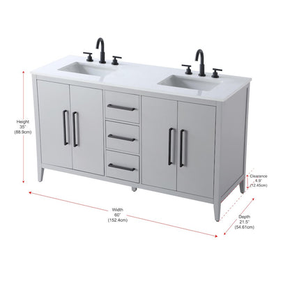 60 Inch Double Bathroom Vanity In Grey
