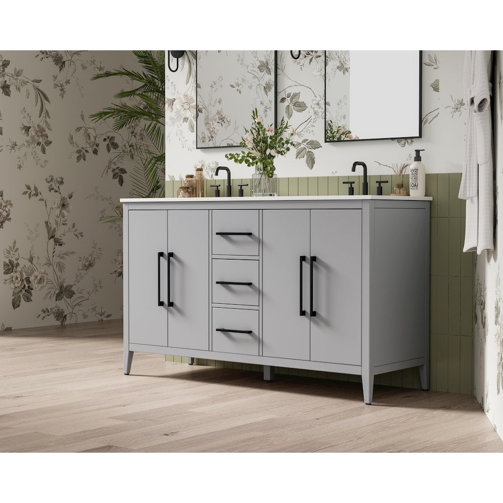 60 Inch Double Bathroom Vanity In Grey