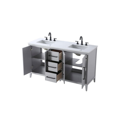 60 Inch Double Bathroom Vanity In Grey