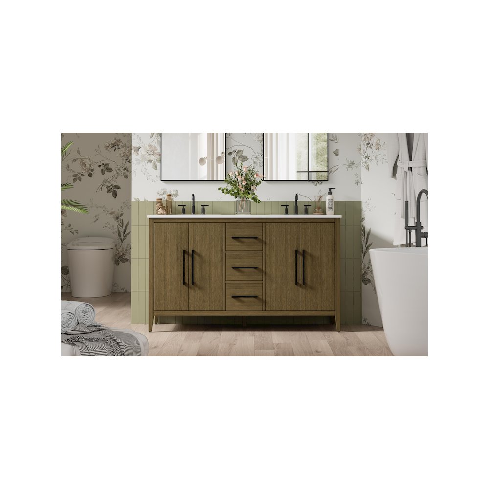 60 Inch Double Bathroom Vanity In Chestnut Brown