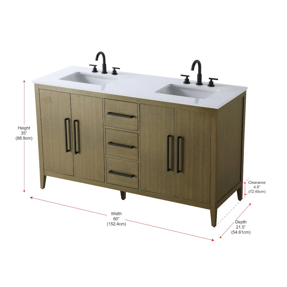60 Inch Double Bathroom Vanity In Chestnut Brown