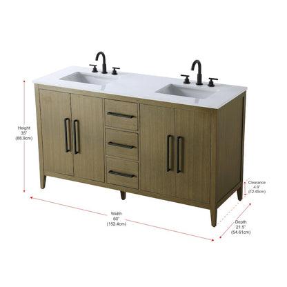 60 Inch Double Bathroom Vanity In Chestnut Brown