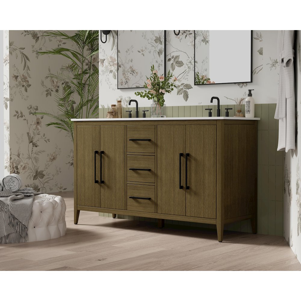 60 Inch Double Bathroom Vanity In Chestnut Brown