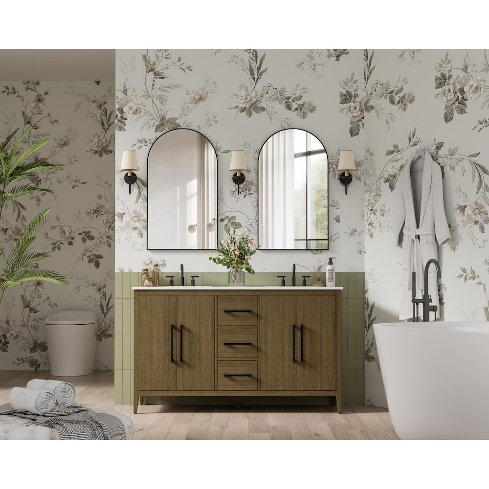 60 Inch Double Bathroom Vanity In Chestnut Brown