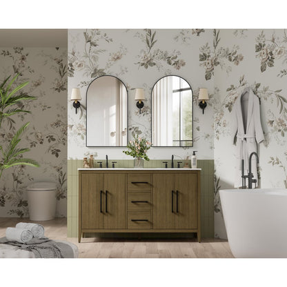60 Inch Double Bathroom Vanity In Chestnut Brown