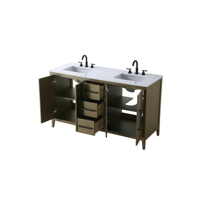 60 Inch Double Bathroom Vanity In Chestnut Brown