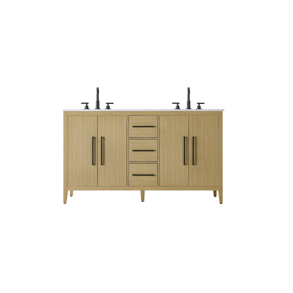 60 Inch Double Bathroom Vanity In Honey Brown