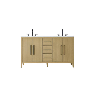 60 Inch Double Bathroom Vanity In Honey Brown