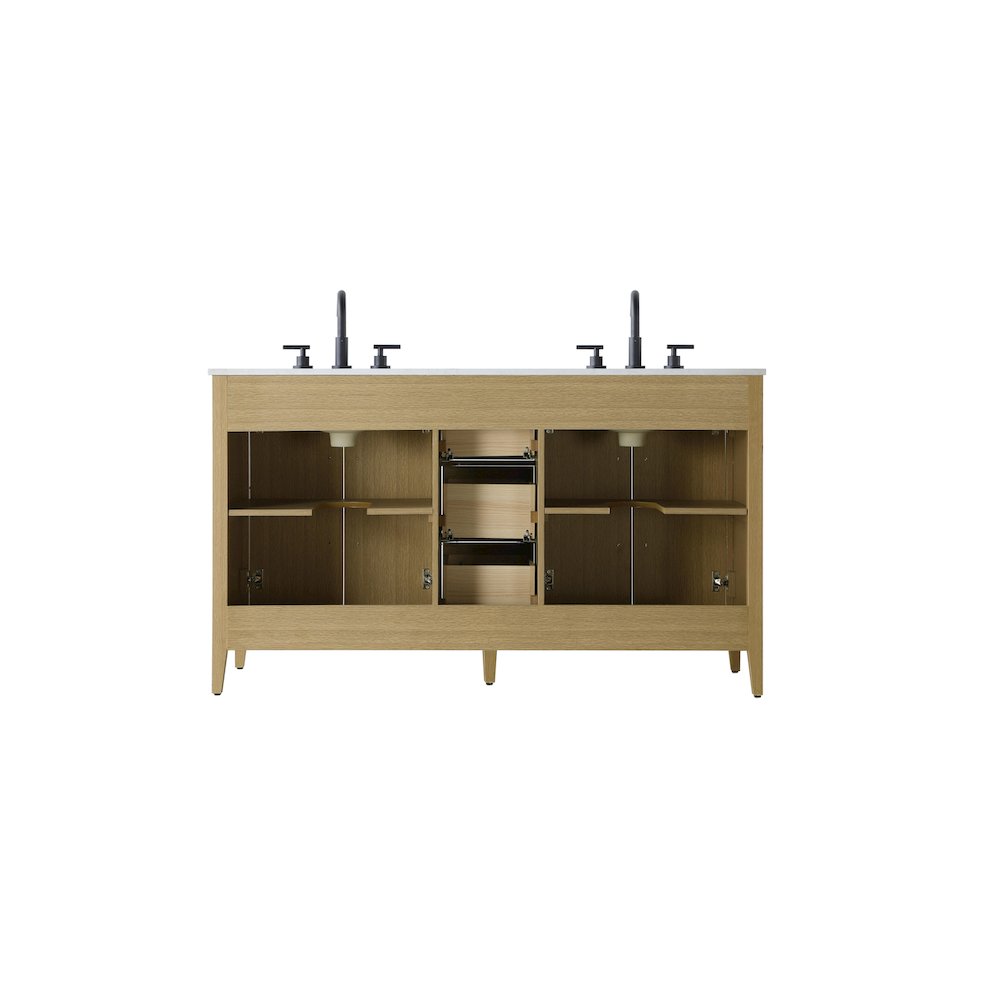60 Inch Double Bathroom Vanity In Honey Brown