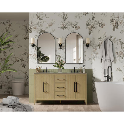 60 Inch Double Bathroom Vanity In Honey Brown