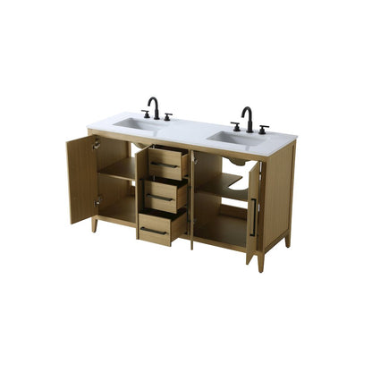 60 Inch Double Bathroom Vanity In Honey Brown