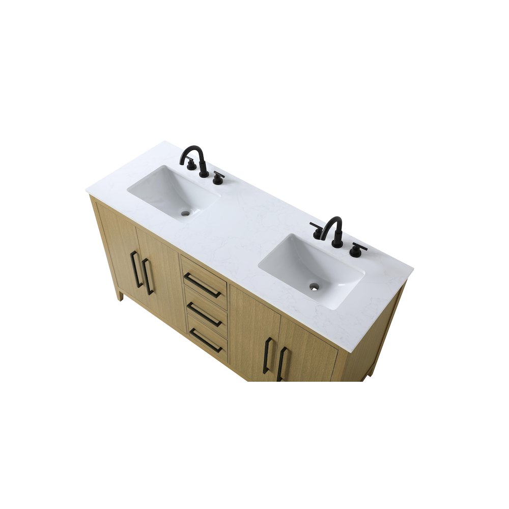 60 Inch Double Bathroom Vanity In Honey Brown