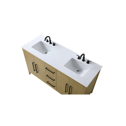 60 Inch Double Bathroom Vanity In Honey Brown