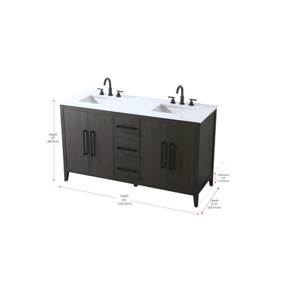 60 Inch Double Bathroom Vanity In Mocha Brown