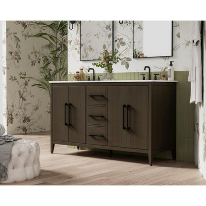 60 Inch Double Bathroom Vanity In Mocha Brown