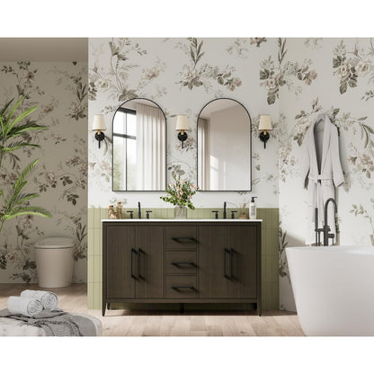 60 Inch Double Bathroom Vanity In Mocha Brown