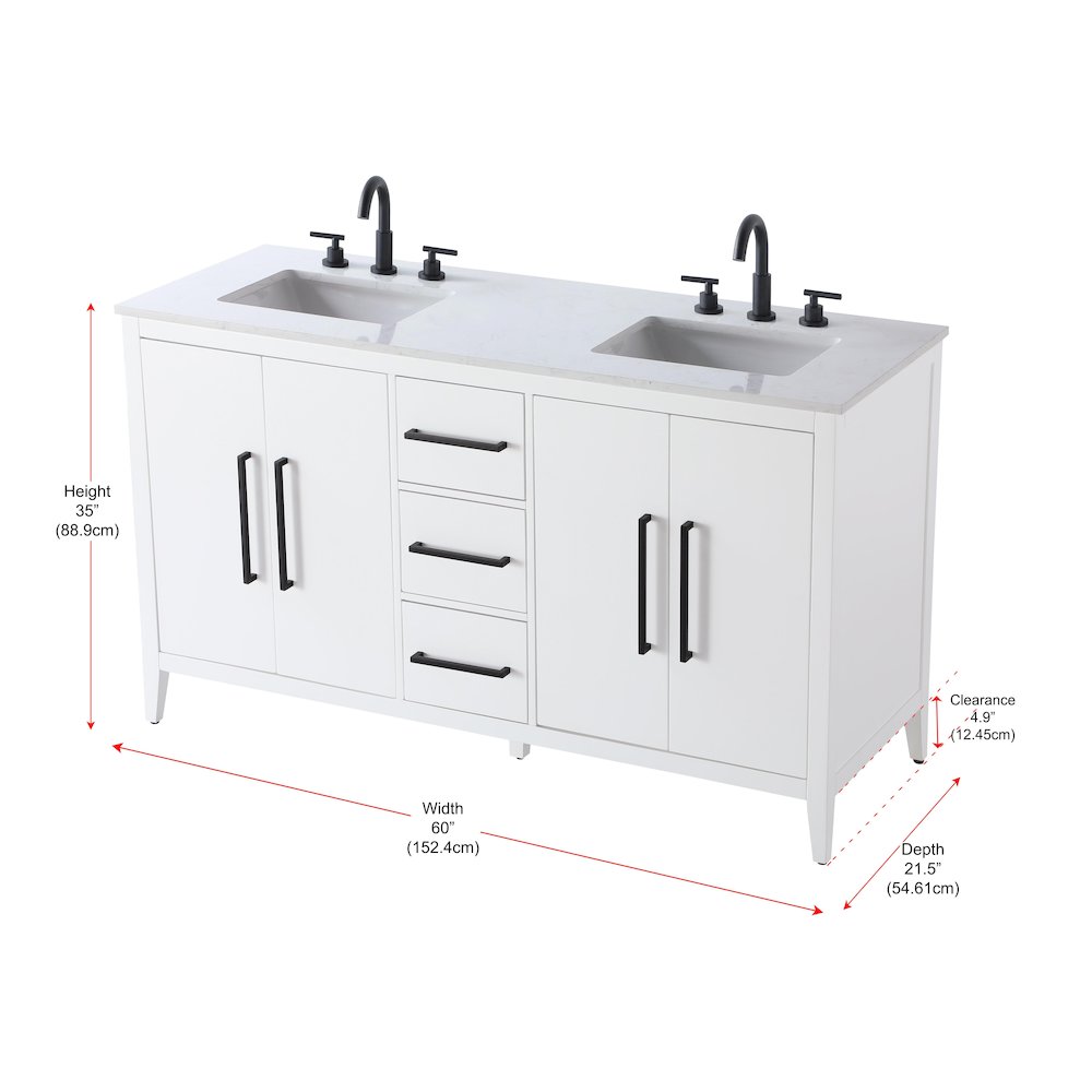 60 Inch Double Bathroom Vanity In White