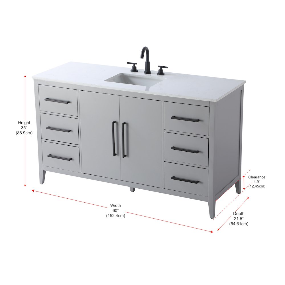 60 Inch Single Bathroom Vanity In Grey