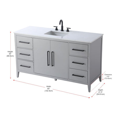 60 Inch Single Bathroom Vanity In Grey