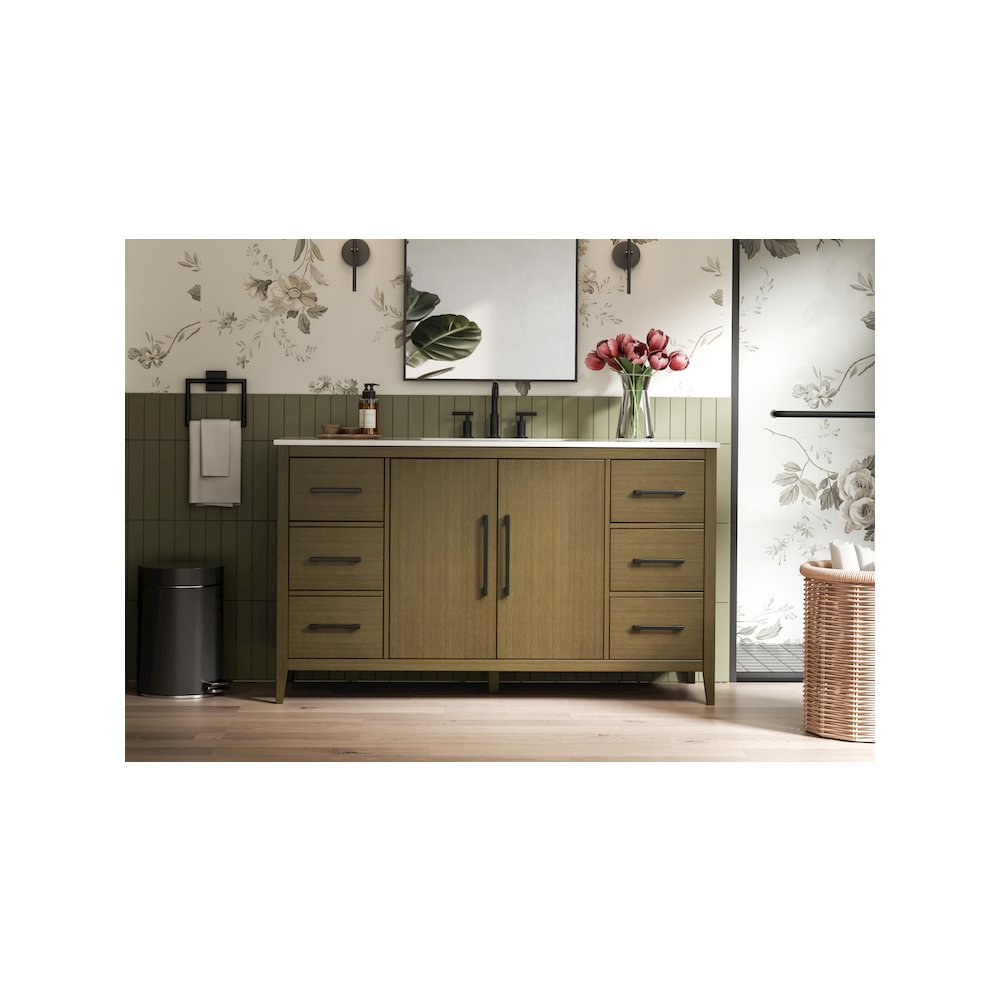 60 Inch Single Bathroom Vanity In Chestnut Brown
