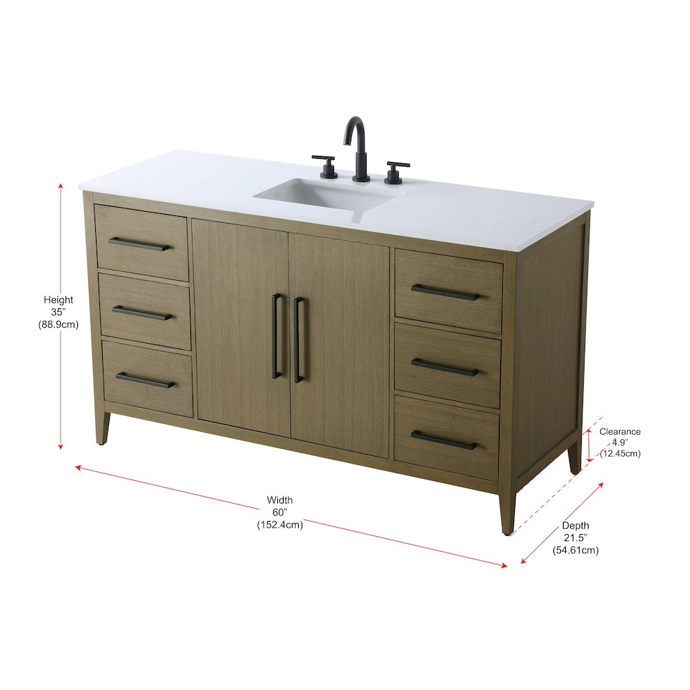 60 Inch Single Bathroom Vanity In Chestnut Brown