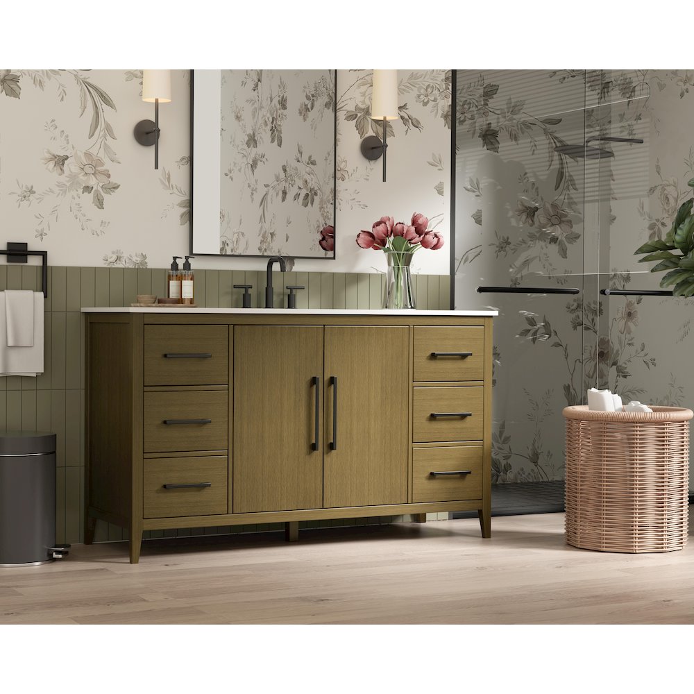 60 Inch Single Bathroom Vanity In Chestnut Brown